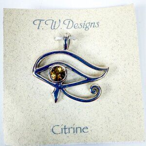 T W Designs Citrine Eye Of Ra Sterling Silver Pendant Amulet